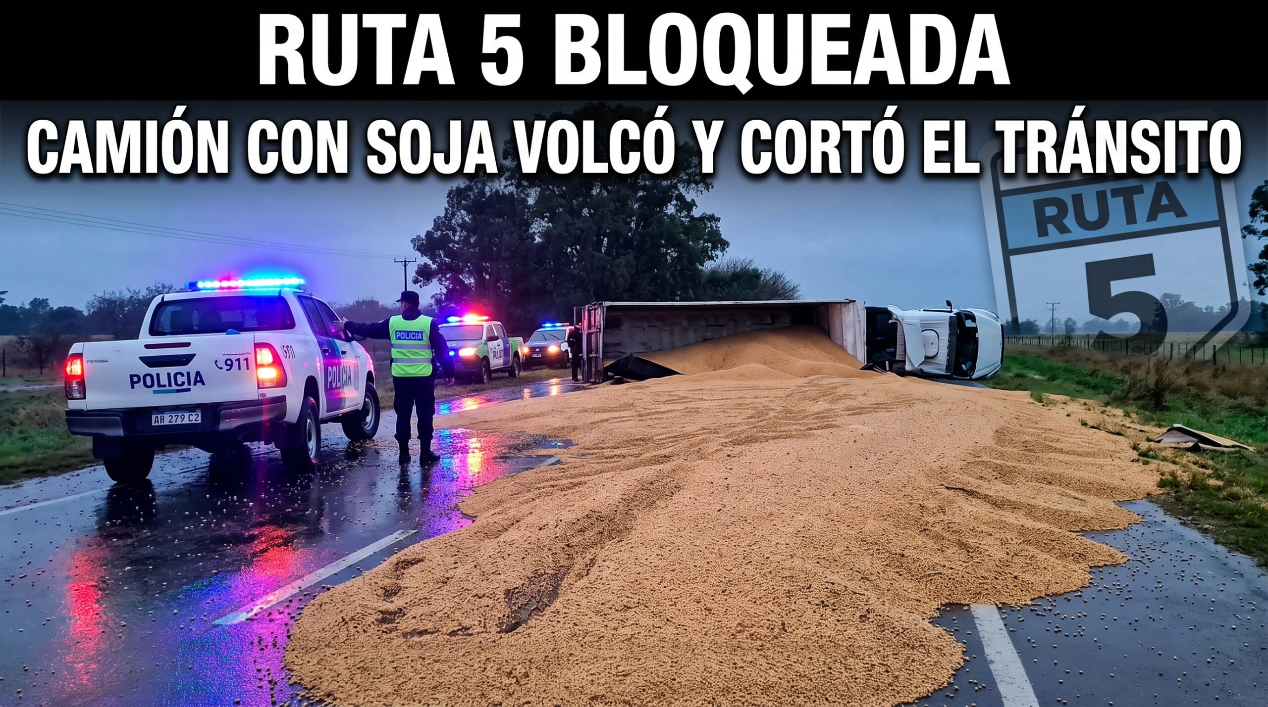 Vuelco de un camión cargado de soja complicó el tránsito en Ruta 5